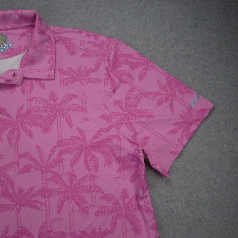Chubbies Polo Shirt Mens Large Pink Palm Tree Performance Short Sleeve Stretch - Picture 4 of 16